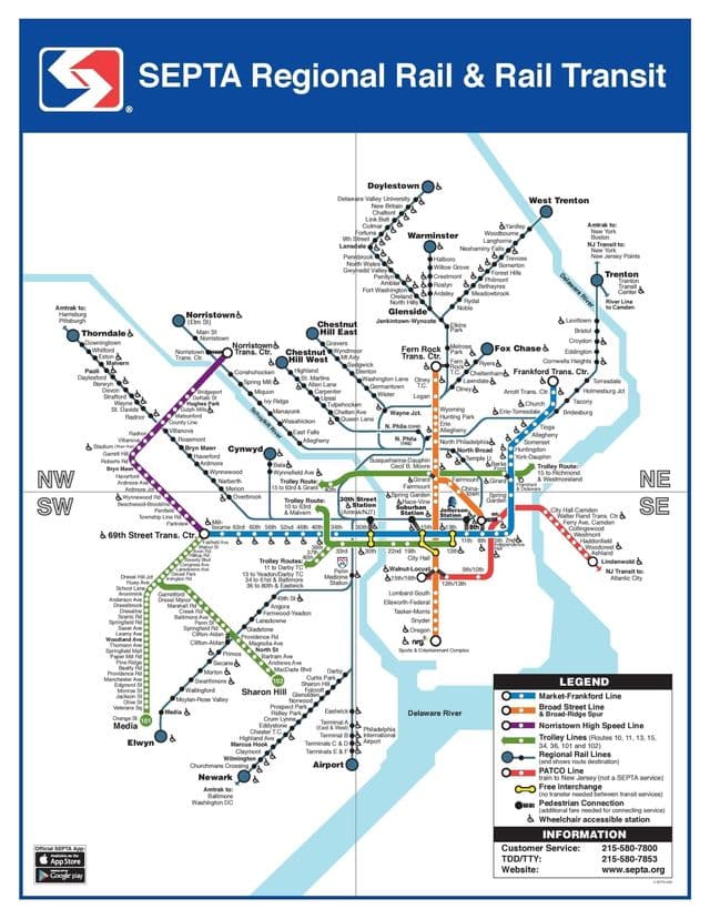 フィラデルフィアの鉄道駅マップ