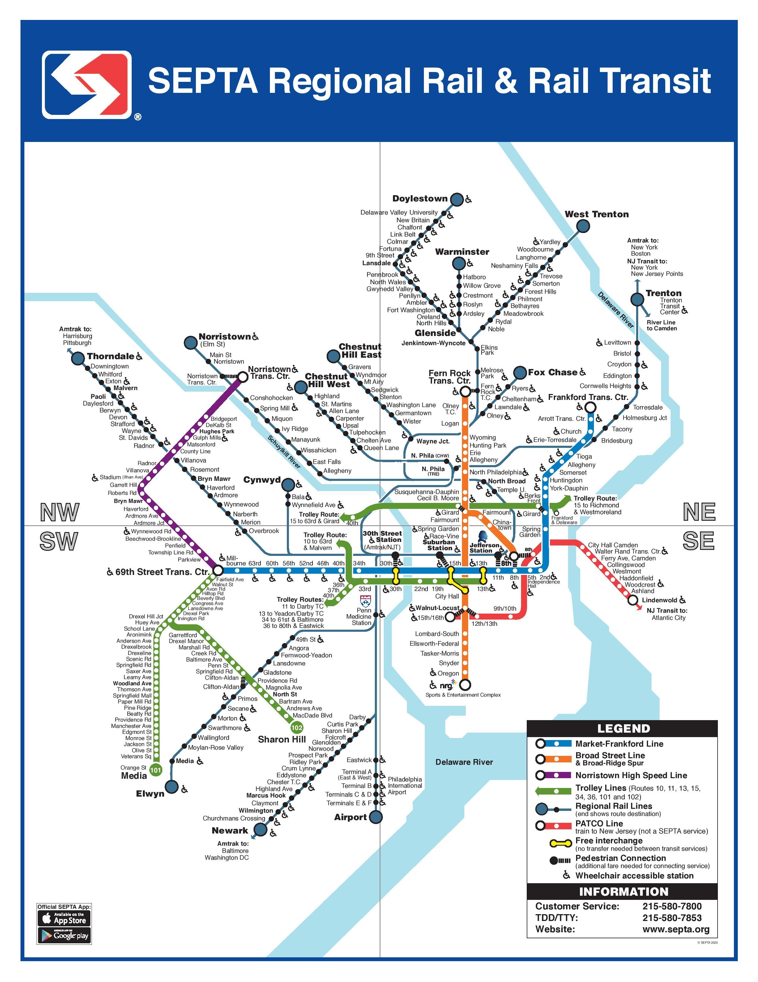 フィラデルフィアの鉄道地図 フィラデルフィアの鉄道路線と鉄道駅