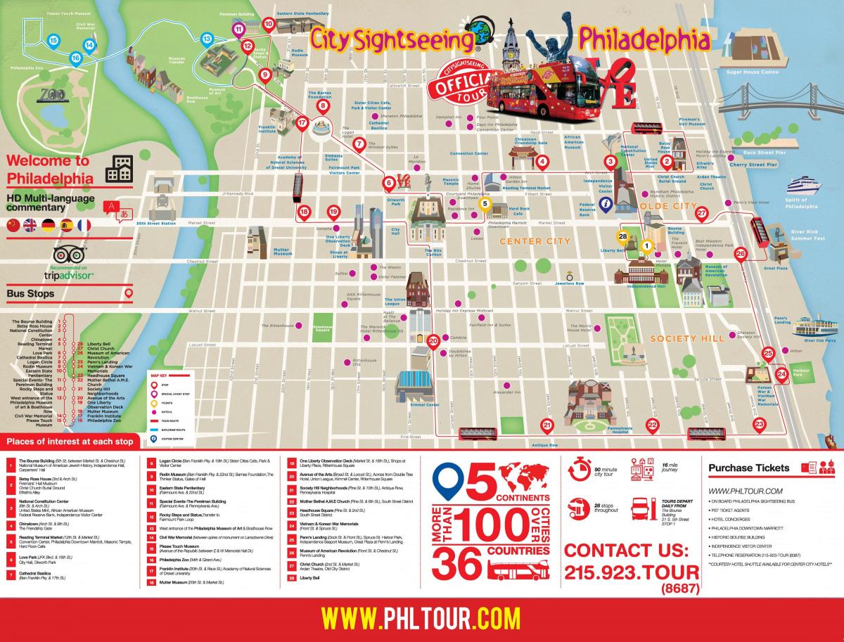 フィラデルフィア・ホップオンホップオフ・バスツアーの地図