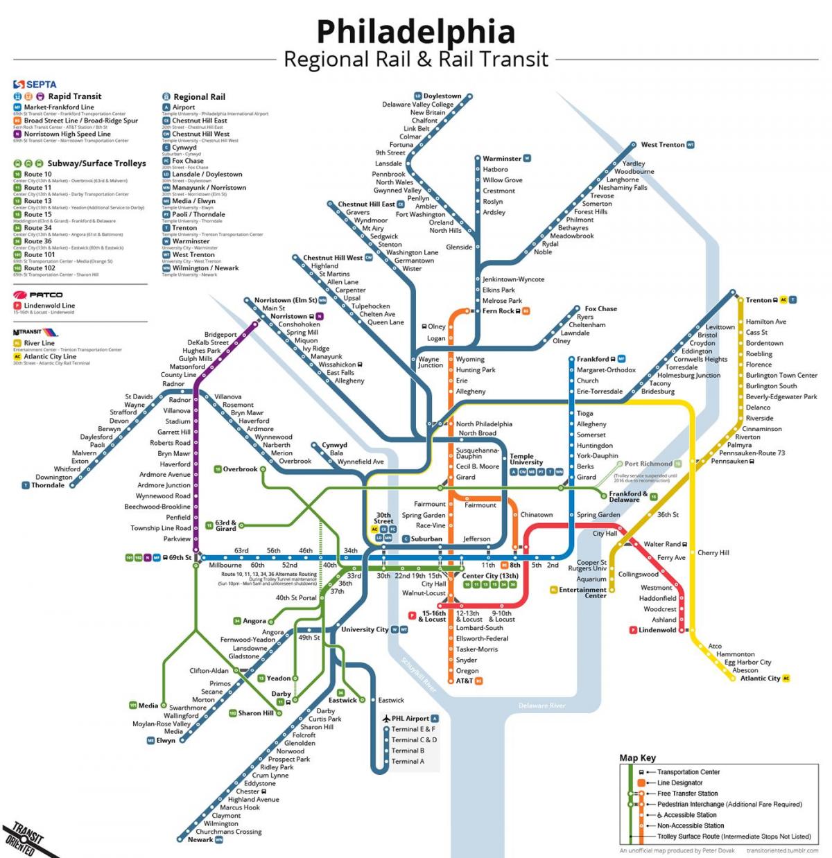 フィラデルフィアの地下鉄駅の地図